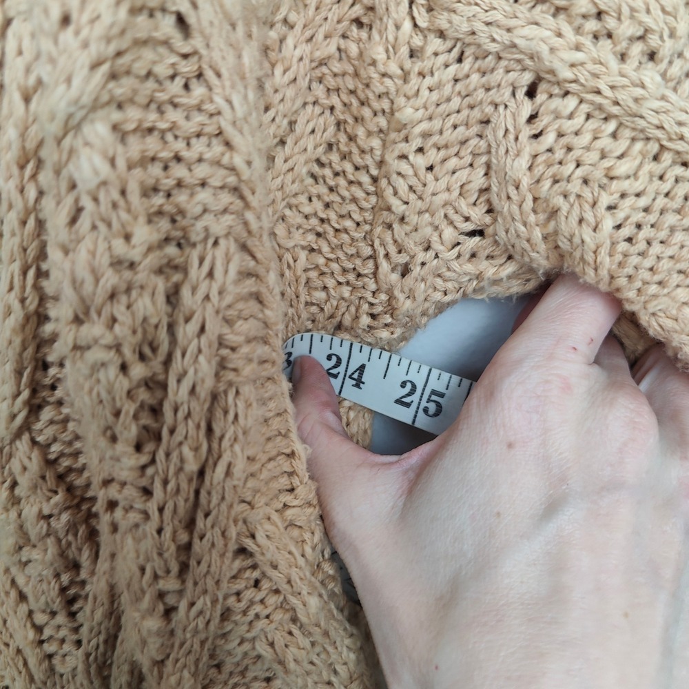 Free People Montana Cable‎ Knit Cardigan Sweater Womens Small Tan Oversized Boho - Picture 6 of 12